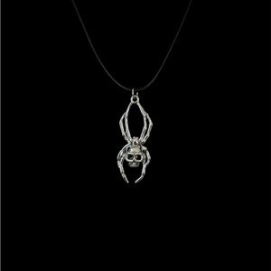 Spider Skull Pendant Necklace Gothic Aesthetic Black Cord Jewelry Unisex